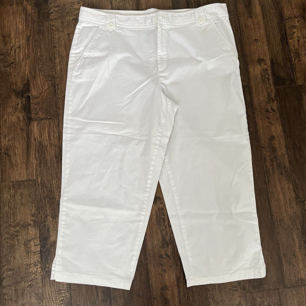 White Stag Women Capri Pants 16 Zipper Button Cotton Spandex White Stretch